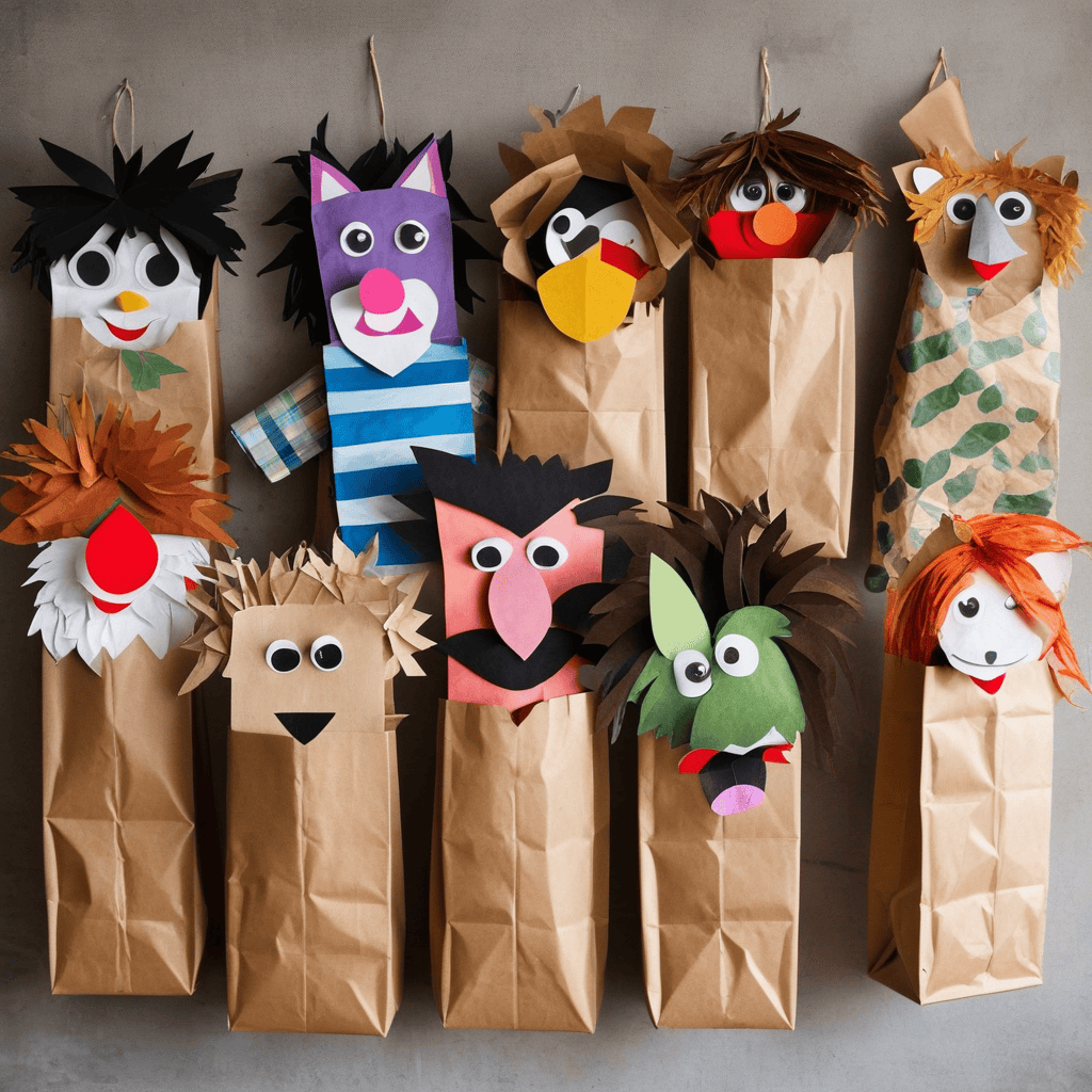 puppets made by kids for a puppet show for mom