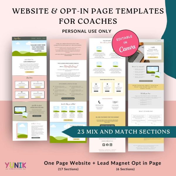 Coach website + Opt in page Canva Template