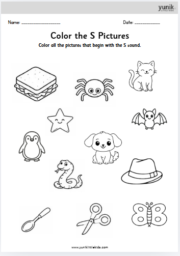 Color the pictures with Letter S Sound