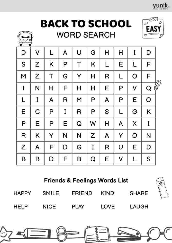 Feelings Back to school word search Easy