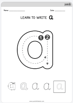 Learn to write lowercase letter a