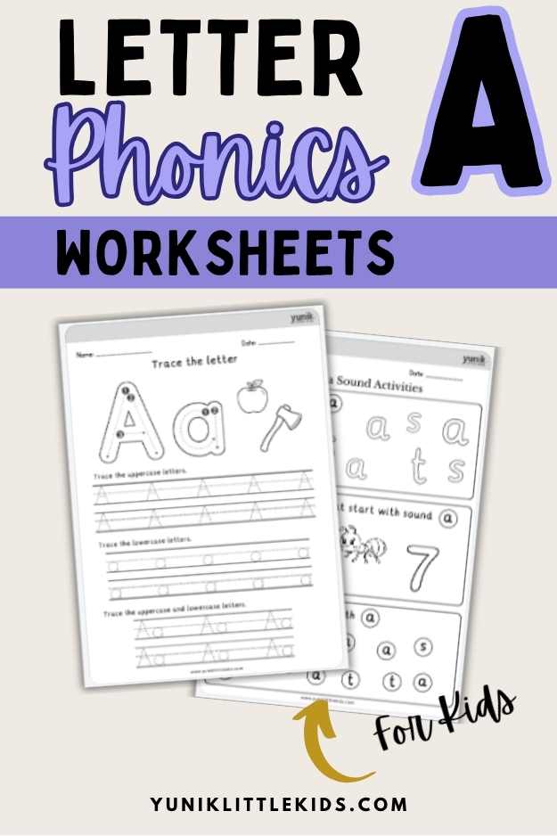 Letter a phonics worksheets for kids