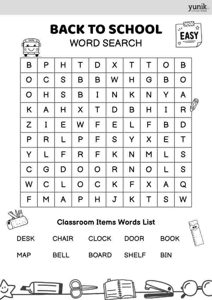 classroom Back to school word search Easy
