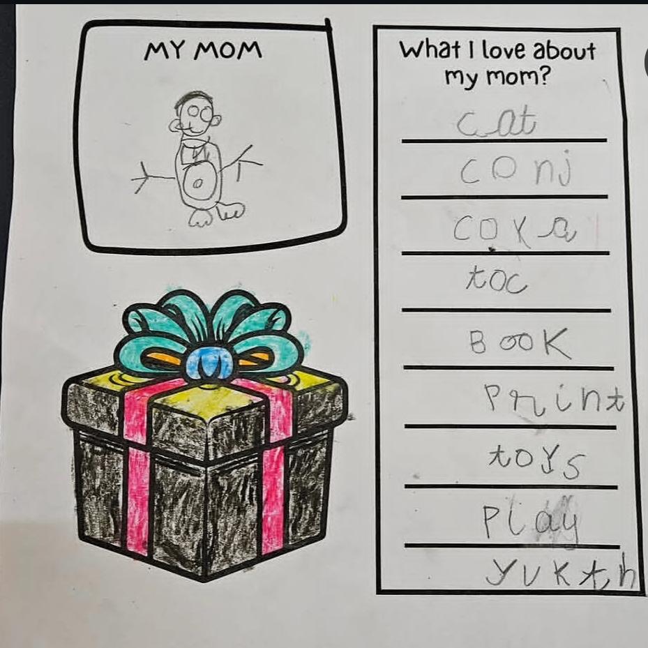 mother's day activitiy filled in worksheet by 4.5 year old