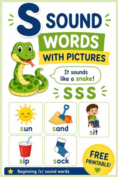 s sound words list with pictures