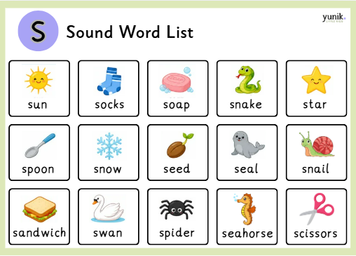 s sound words with picture colored version