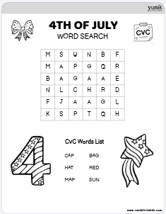 CVC BW 4th of july wordsearch