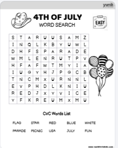 Easy BW 4th of july wordsearch