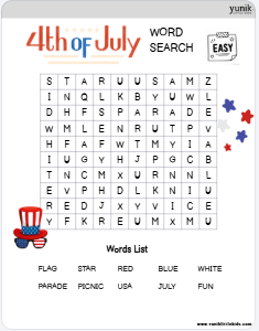 Easy Color 4th of july wordsearch