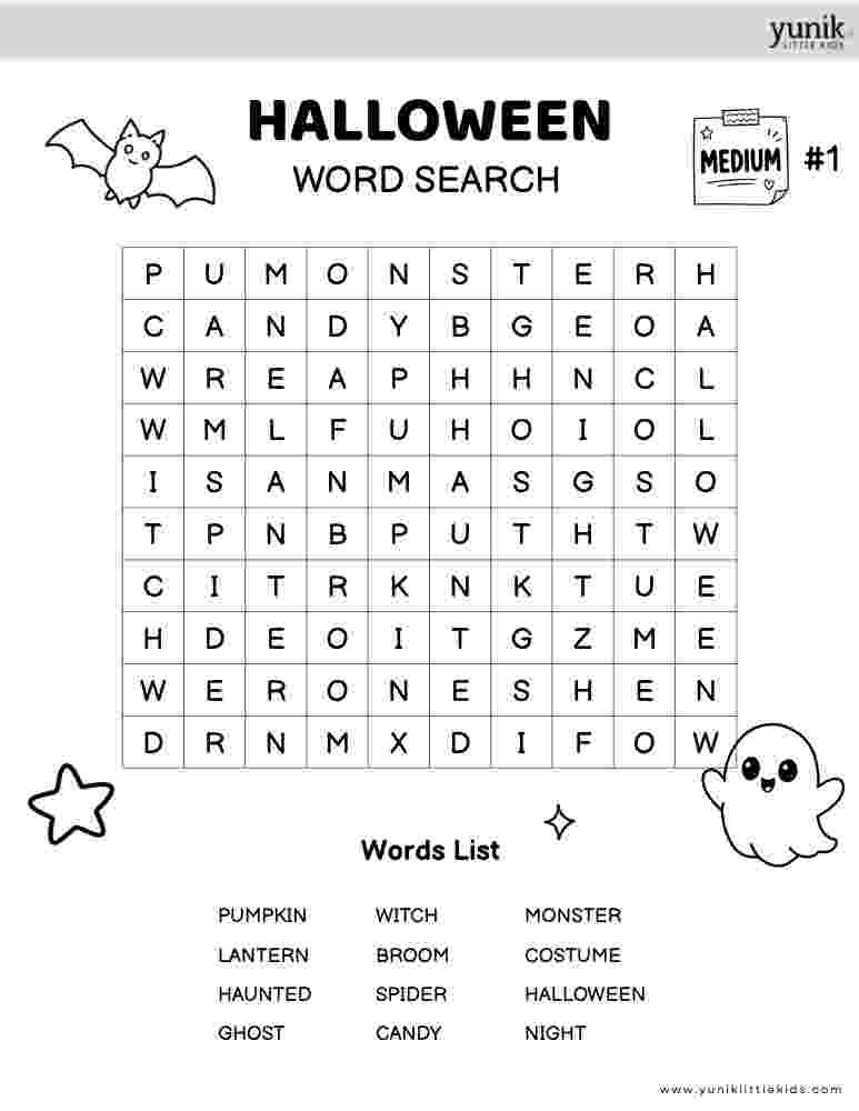 Halloween Word Search medium 1