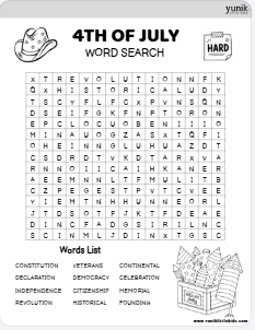 Hard BW 4th of july wordsearch