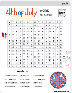Hard Color 4th of july wordsearch