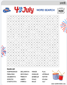 Huge Color 4th of july wordsearch