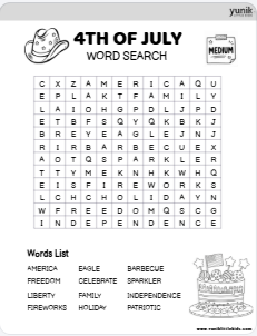 Medium BW 4th of july wordsearch