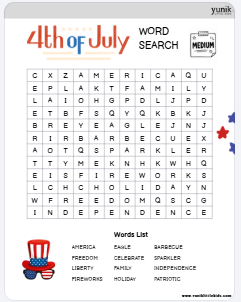 Medium Color 4th of july wordsearch
